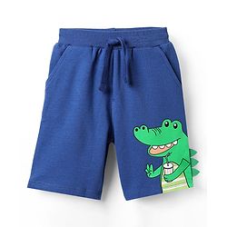 Babyhug Terry Knit Mid Thigh Shorts With Dino Print - Royal Blue