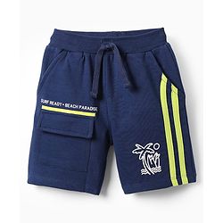 Babyhug Terry Cotton Knit Mid Thigh Beach Theme Print Shorts - Blue