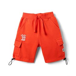 Babyhug Terry Cotton Knit Mid Thigh Shorts With Beach Theme Print - Orange