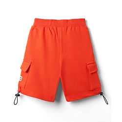 Babyhug Terry Cotton Knit Mid Thigh Shorts With Beach Theme Print - Orange