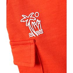 Babyhug Terry Cotton Knit Mid Thigh Shorts With Beach Theme Print - Orange