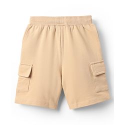 Babyhug Terry Cotton Knit Mid Thigh Shorts With Text Print & Side Pocket - Beige