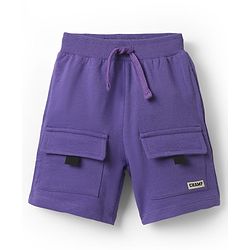 Babyhug Terry Cotton Knit Mid Thigh Solid Coloured Shorts With Front Pocket - Purple