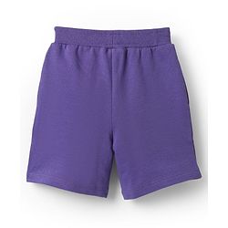 Babyhug Terry Cotton Knit Mid Thigh Solid Coloured Shorts With Front Pocket - Purple