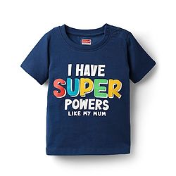 Babyhug Cotton Knit Half Sleeves T-Shirts With I Have Super Power Text Graphics Pack Of 2 - Navy Blue & Yellow