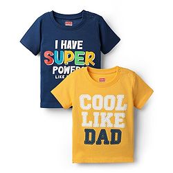 Babyhug Cotton Knit Half Sleeves T-Shirts With I Have Super Power Text Graphics Pack Of 2 - Navy Blue & Yellow