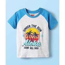 Babyhug Cotton Knit Half Sleeves T-Shirts With Stripes & Aloha Text Print Pack Of 2 - Red & Blue