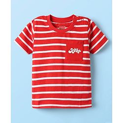Babyhug Cotton Knit Half Sleeves T-Shirts With Stripes & Aloha Text Print Pack Of 2 - Red & Blue