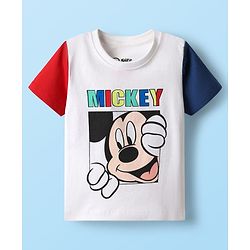 Babyhug Disney Single Jersey Knit Half Sleeves T-Shirt with Mickey Mouse Graphics - White