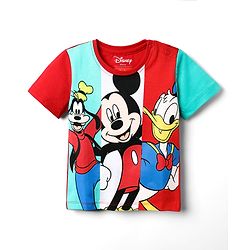 Babyhug Disney Single Jersey Knit Half Sleeves T-Shirt With Mickey And Friends Graphics - Red & Aqua Blue
