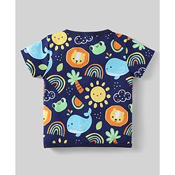 Babyhug 100% Cotton Knit Half Sleeves Front Open jhabla With Stripes & Animal Print Pack Of 3 - Orange Navy Blue & Yellow