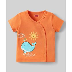 Babyhug 100% Cotton Knit Half Sleeves Front Open jhabla With Stripes & Animal Print Pack Of 3 - Orange Navy Blue & Yellow