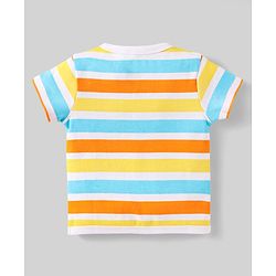 Babyhug 100% Cotton Knit Half Sleeves Front Open jhabla With Stripes & Animal Print Pack Of 3 - Orange Navy Blue & Yellow