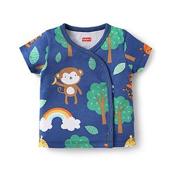 Babyhug 100% Cotton Interlock Knit Front Open jhabla With Animal Print Pack Of 3 - Navy Blue & Yellow