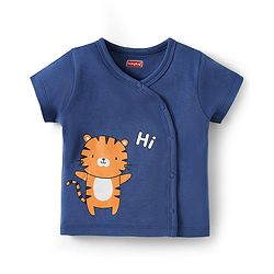 Babyhug 100% Cotton Interlock Knit Front Open jhabla With Animal Print Pack Of 3 - Navy Blue & Yellow
