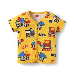 Babyhug 100% Cotton Interlock Knit Front Open Half Sleeves jhablas With Stripes & Vehicle Print Pack Of 3 - Red Blue & Yellow