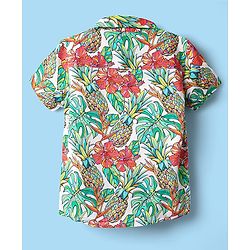 Babyhug Rayon Woven Half Sleeves Shirt & Denim Shorts Set with Tropical Theme Print - Blue