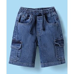 Babyhug Rayon Woven Half Sleeves Shirt & Denim Shorts Set with Tropical Theme Print - Blue