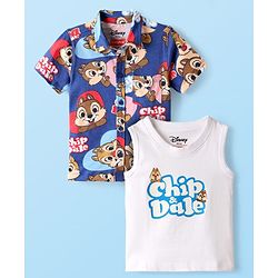 Babyhug Disney Cotton Knit Half Sleeves Shirt & T-Shirt With Chip N' Dale Print - Navy Blue