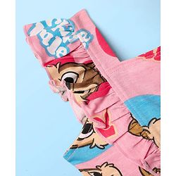 Babyhug Disney Single Jersey Knit Half Sleeves T-Shirt With Frock & Chip N Dale Print & Frill Detailing - White & Pink