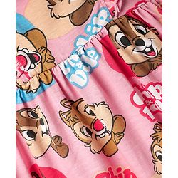 Babyhug Disney Single Jersey Knit Half Sleeves T-Shirt With Frock & Chip N Dale Print & Frill Detailing - White & Pink