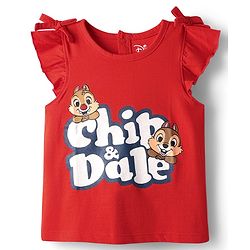 Babyhug Disney Single Jersey Knit Frill Sleeve T-Shirt & Short With Chip N Dale Graphics - Red & Blue