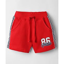 Babyhug Terry Cotton Knit Mid Thigh Length Shorts With Text Print - Red