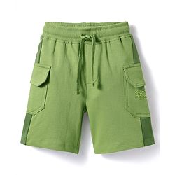 Babyhug Terry Knit Mid Thigh Length Cut & Sew Adventure Text Printed Shorts With Side Pockets - Green