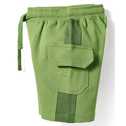Babyhug Terry Knit Mid Thigh Length Cut & Sew Adventure Text Printed Shorts With Side Pockets - Green