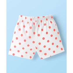 Babyhug Cotton Single Jersey Knit Mid Thigh Shorts With Polka Dots & Number Print Pack Of 2 - Pink & White