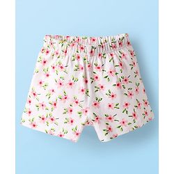 Babyhug Cotton Single Jersey Knit Mid Thigh Shorts With Floral & Number Print Pack Of 2 - Pink
