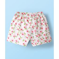Babyhug Cotton Single Jersey Knit Mid Thigh Shorts With Floral & Number Print Pack Of 2 - Pink