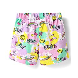 Babyhug Cotton Knit Mid Thigh Polka Dots & Smiley Printed Shorts with Bow Applique Pack of 2 - Dark Pink & White