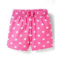 Babyhug Cotton Knit Mid Thigh Polka Dots & Smiley Printed Shorts with Bow Applique Pack of 2 - Dark Pink & White
