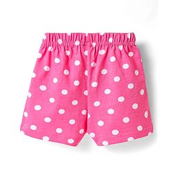 Babyhug Cotton Knit Mid Thigh Polka Dots & Smiley Printed Shorts with Bow Applique Pack of 2 - Dark Pink & White
