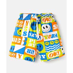 Babyhug Cotton Knit Mid Thigh Shorts with Text Print Pack of 3 - Coral White & Blue