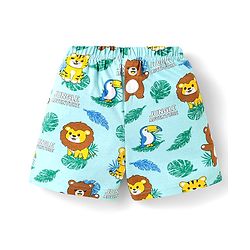 Babyhug Cotton Knit Mid Thigh Shorts with Jungle Theme Print Pack of 3 - Light Blue Yellow & Blue