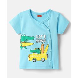 Babyhug 100% Cotton Antibacterial Half Sleeves Front Open Vest With Stripes & Animal Print Pack Of 3 - Yellow & Navy Blue