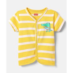 Babyhug 100% Cotton Antibacterial Half Sleeves Front Open Vest With Stripes & Animal Print Pack Of 3 - Yellow & Navy Blue