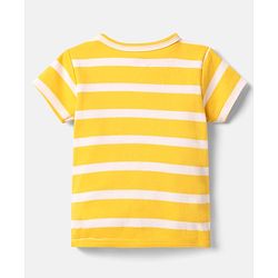 Babyhug 100% Cotton Antibacterial Half Sleeves Front Open Vest With Stripes & Animal Print Pack Of 3 - Yellow & Navy Blue