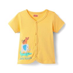 Babyhug 100% Cotton Antibacterial Front Open Half Sleeves Animal Printed & Striped jhablas Pack Of 3 - Navy Blue Yellow & Light Blue
