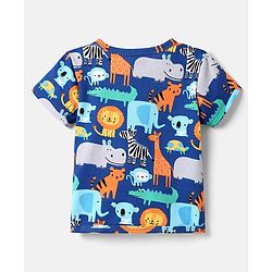 Babyhug 100% Cotton Antibacterial Front Open Half Sleeves Animal Printed & Striped jhablas Pack Of 3 - Navy Blue Yellow & Light Blue