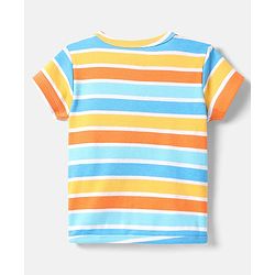 Babyhug 100% Cotton Antibacterial Front Open Half Sleeves Animal Printed & Striped jhablas Pack Of 3 - Navy Blue Yellow & Light Blue