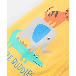 Babyhug 100% Cotton Antibacterial Front Open Half Sleeves Animal Printed & Striped jhablas Pack Of 3 - Navy Blue Yellow & Light Blue