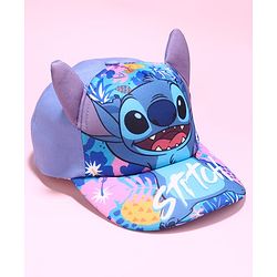 Babyhug Disney Cotton Blend Knit Baseball Cap With Stitch Print Blue - Diameter 50 cm