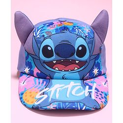 Babyhug Disney Cotton Blend Knit Baseball Cap With Stitch Print Blue - Diameter 50 cm