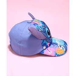 Babyhug Disney Cotton Blend Knit Baseball Cap With Stitch Print Blue - Diameter 50 cm