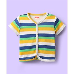 Babyhug 100% Cotton Antibacterial Half Sleeves Front Open jhabla With Stripes & Animal Print Pack Of 3 - Navy Blue & White