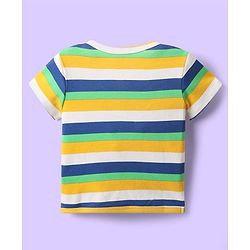 Babyhug 100% Cotton Antibacterial Half Sleeves Front Open jhabla With Stripes & Animal Print Pack Of 3 - Navy Blue & White