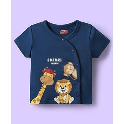 Babyhug 100% Cotton Antibacterial Half Sleeves Front Open jhabla With Stripes & Animal Print Pack Of 3 - Navy Blue & White